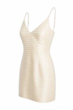esther Cream Satin Spaghetti Strap Slip Dress Size Small Horizontal Stripe